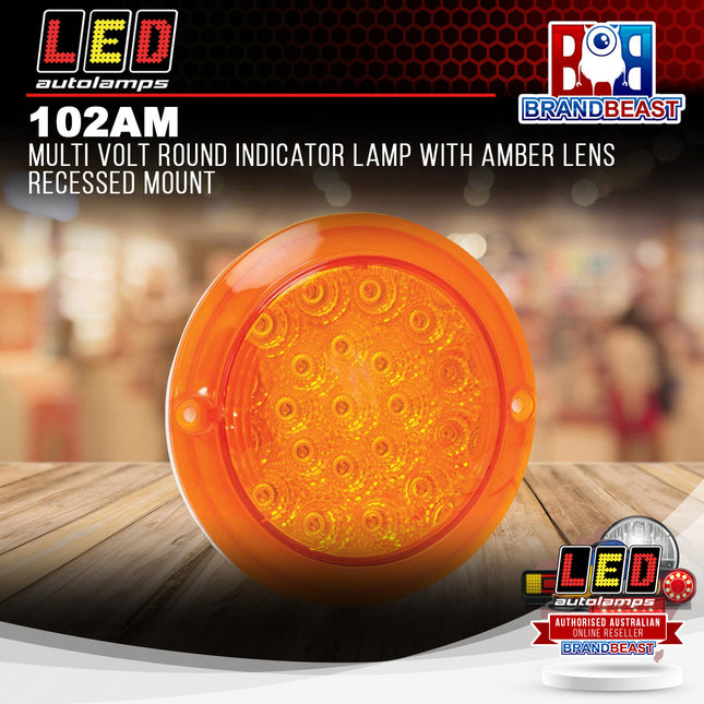 LED Autolamps 102AM Multi Volt Round Indicator Lamp Amber Lens Recessed Mount