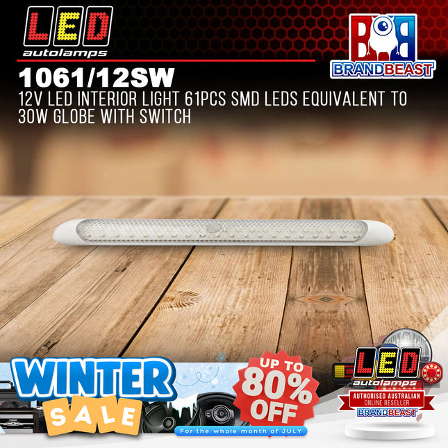 LED Autolamps 1061/12SW 12V LED Interior Light 61PCS SMD LEDs 30W Globe Switch