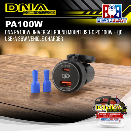 DNA PA100W Universal Round Mount USB-C PD 100W + QC USB-A 36W Vehicle Charger