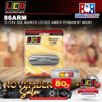 LED Autolamps 86ARM 12/24V Side Marker LED Red Amber Permanent Mount
