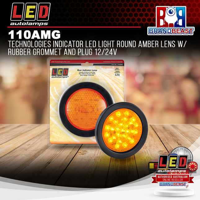 LED Autolamps 110AMG Technologies Indicator LED Light Round Amber Lens Rubber