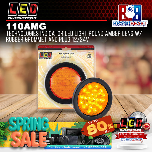 LED Autolamps 110AMG Technologies Indicator LED Light Round Amber Lens Rubber