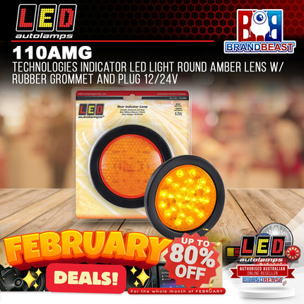 LED Autolamps 110AMG Technologies Indicator LED Light Round Amber Lens Rubber