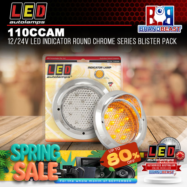 LED Autolamps 110CCAM 12/24V LED Indicator Round Chrome Series Blister Pack