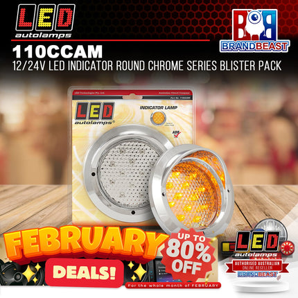 LED Autolamps 110CCAM 12/24V LED Indicator Round Chrome Series Blister Pack