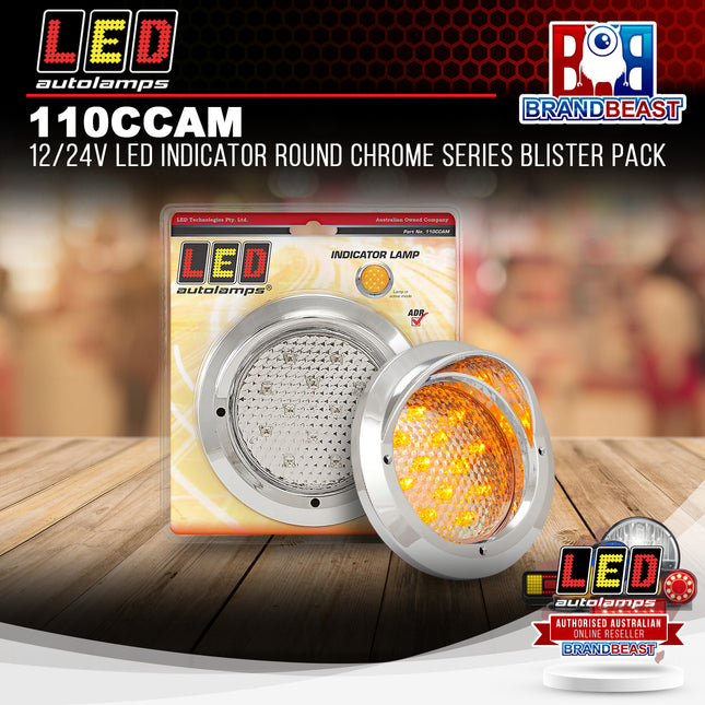LED Autolamps 110CCAM 12/24V LED Indicator Round Chrome Series Blister Pack