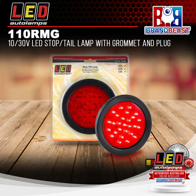 LED Autolamps 110RMG 10/30V LED Stop/Tail Lamp With Grommet and Plug