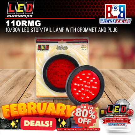 LED Autolamps 110RMG 10/30V LED Stop/Tail Lamp With Grommet and Plug