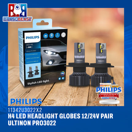 Philips 11342U3022X2 H4 LED Headlight Globes 12/24V Pair Ultinon Pro3022