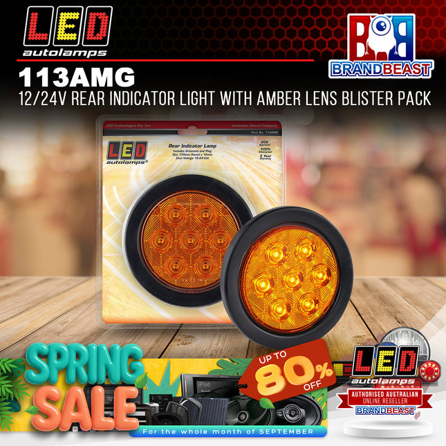 LED Autolamps 113AMG 12/24V Rear Indicator Light With Amber Lens Blister Pack