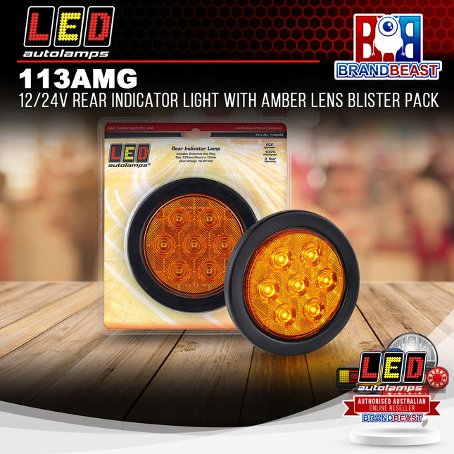 LED Autolamps 113AMG 12/24V Rear Indicator Light With Amber Lens Blister Pack