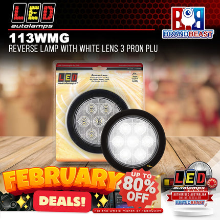 LED Autolamps 113WMG Reverse Lamp With White Lens 3 Pron Plug