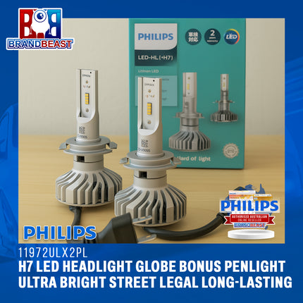 Philips 11972ULX2PL H7 LED Headlight Globe Bonus Penlight Ultra Bright Street Legal Long-Lasting