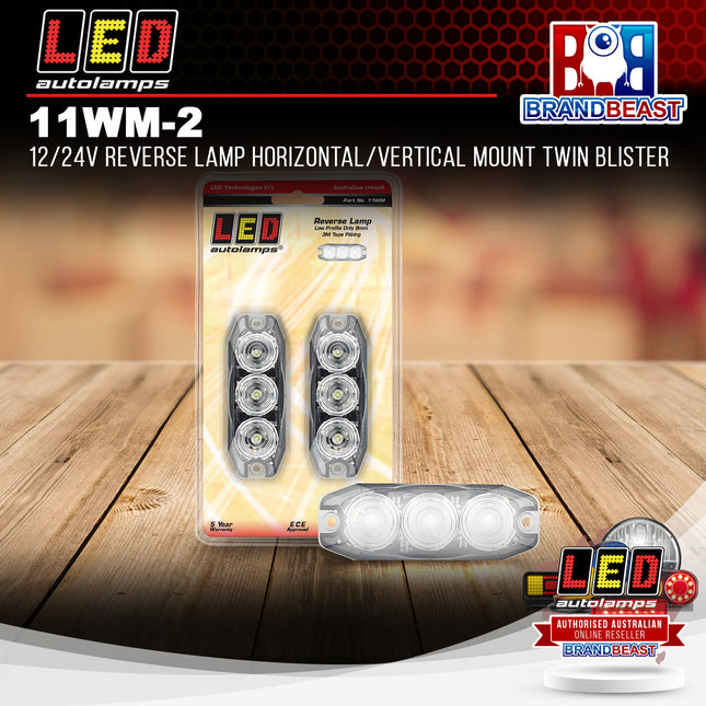 LED Autolamps 11WM-2 12/24V Reverse Lamp Horizontal/Vertical Mount Twin Blister