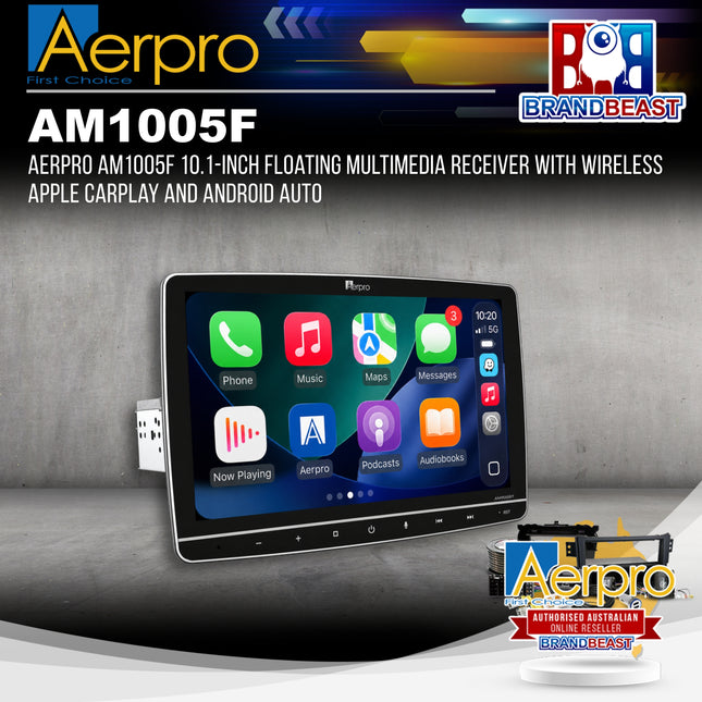 AERPRO AM1005F 10.1-Inch Floating Multimedia Receiver with Wireless Apple CarPlay and Android Auto