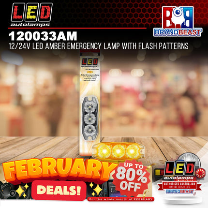 LED Autolamps 120033AM 12/24V LED Amber Emergency Lamp With Flash Patterns