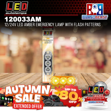 LED Autolamps 120033AM 12/24V LED Amber Emergency Lamp With Flash Patterns
