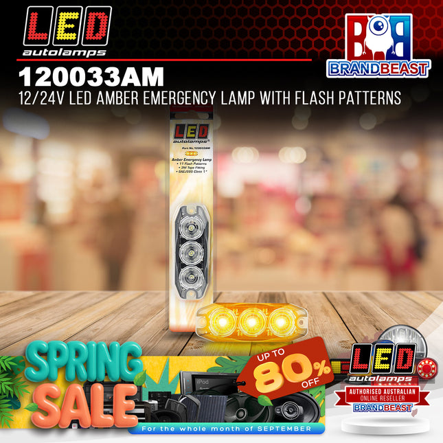 LED Autolamps 120033AM 12/24V LED Amber Emergency Lamp With Flash Patterns