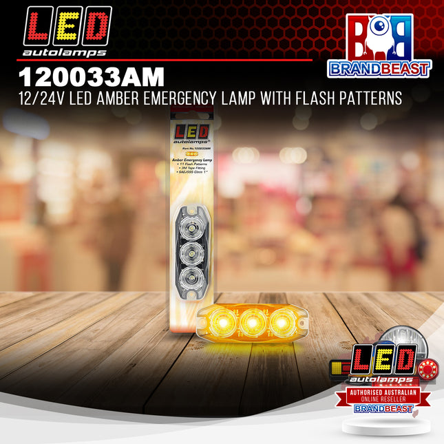 LED Autolamps 120033AM 12/24V LED Amber Emergency Lamp With Flash Patterns