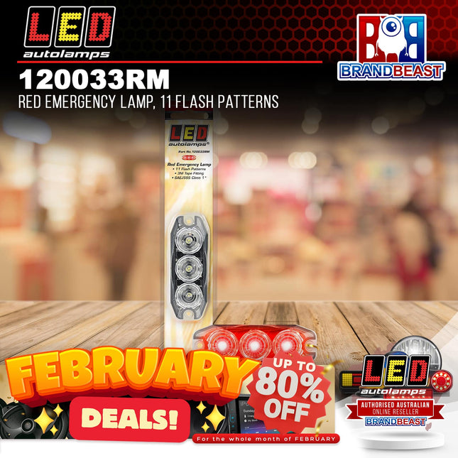 LED Autolamps 120033RM Red Emergency Lamp 11 Flash Patterns Wi