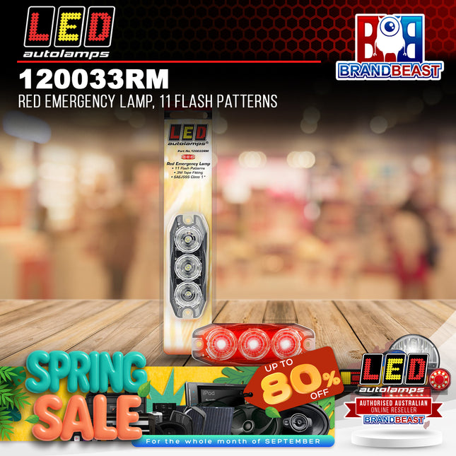 LED Autolamps 120033RM Red Emergency Lamp 11 Flash Patterns Wi