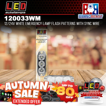 LED Autolamps 120033WM 12/24V White Emergency Lamp Flash Patterns With Sync Wire