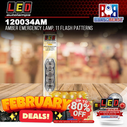 LED Autolamps 120034AM Amber Emergency Lamp 11 Flash Patterns