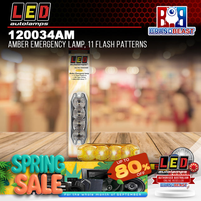 LED Autolamps 120034AM Amber Emergency Lamp 11 Flash Patterns