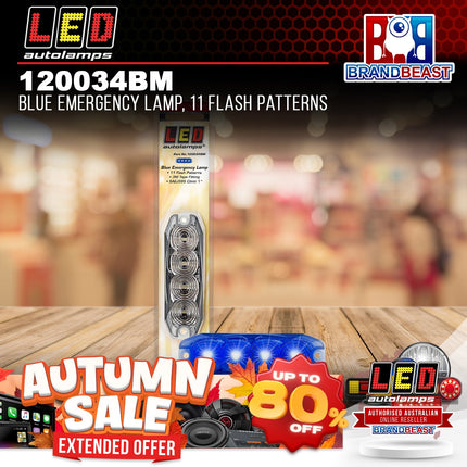 LED Autolamps 120034BM Blue Emergency Lamp, 11 Flash Patterns