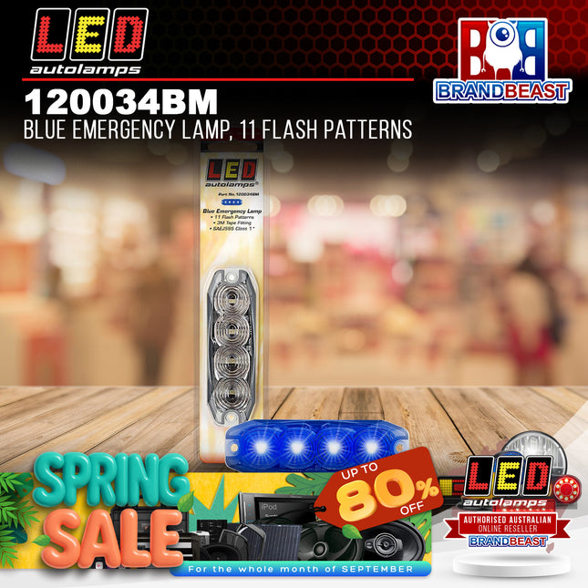 LED Autolamps 120034BM Blue Emergency Lamp, 11 Flash Patterns