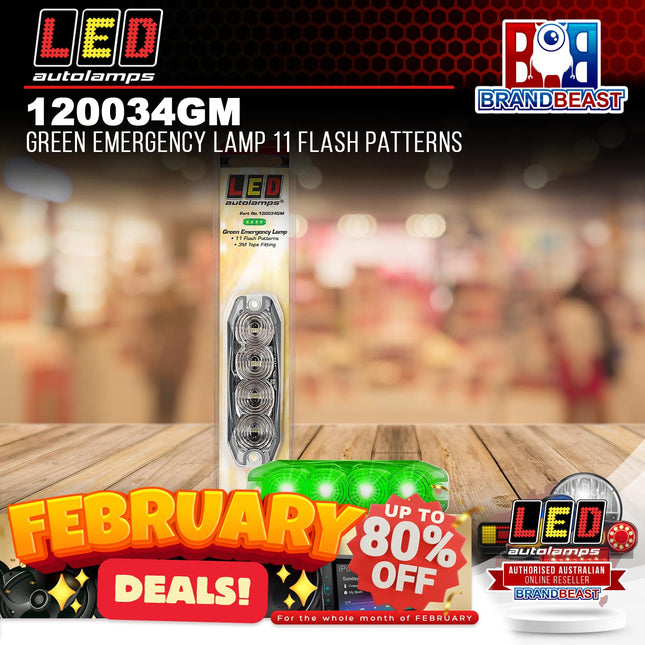 LED Autolamps 120034GM Green Emergency Lamp 11 Flash Patterns