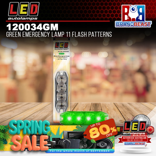 LED Autolamps 120034GM Green Emergency Lamp 11 Flash Patterns