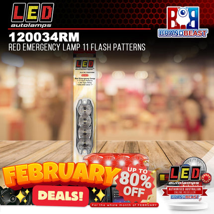 LED Autolamps 120034RM Red Emergency Lamp 11 Flash Patterns