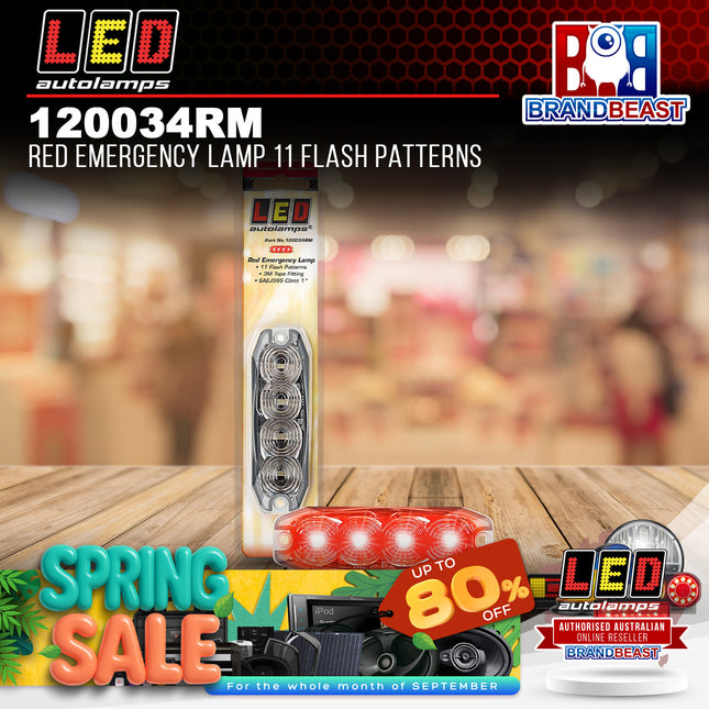 LED Autolamps 120034RM Red Emergency Lamp 11 Flash Patterns