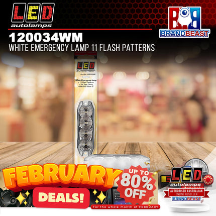 LED Autolamps 120034WM White Emergency Lamp 11 Flash Patterns