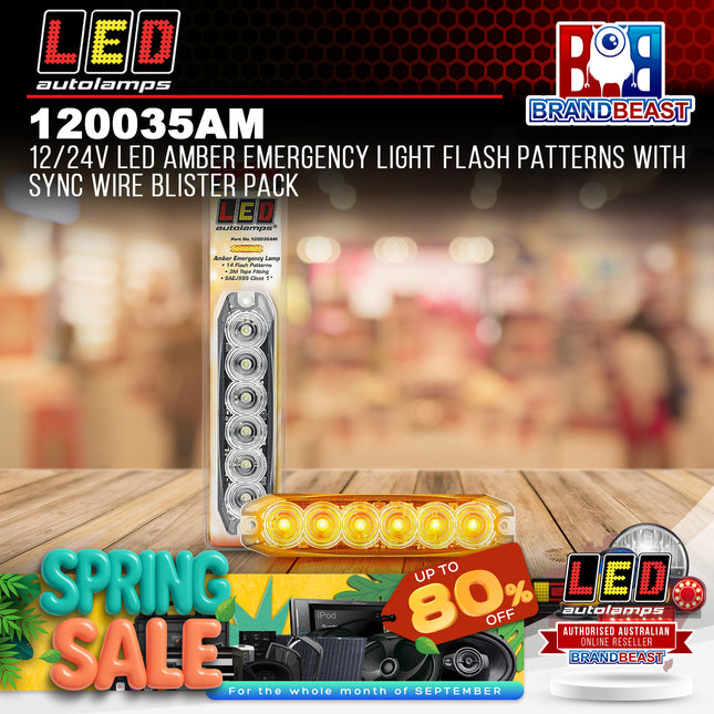 LED Autolamps 120035AM 12/24V LED Amber Emergency Light Patterns Sync Blister