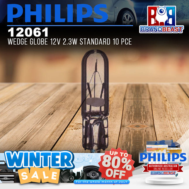 PHILIPS 12061 Wedge Globe 12V 2.3W Standard 10 Pce