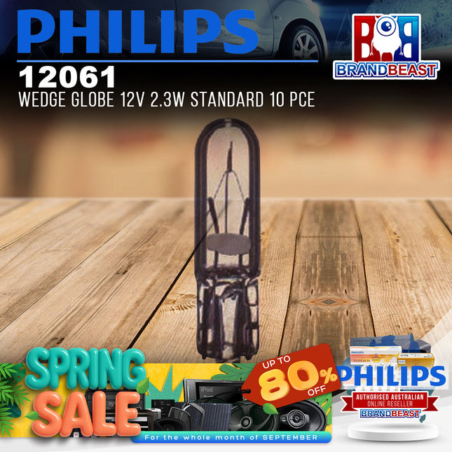 PHILIPS 12061 Wedge Globe 12V 2.3W Standard 10 Pce