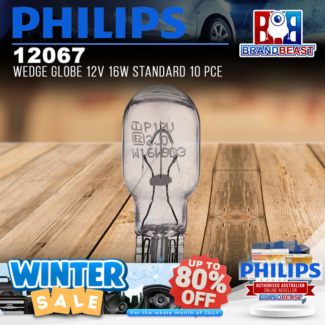 PHILIPS 12067 Wedge Globe 12V 16W Standard 10 Pce