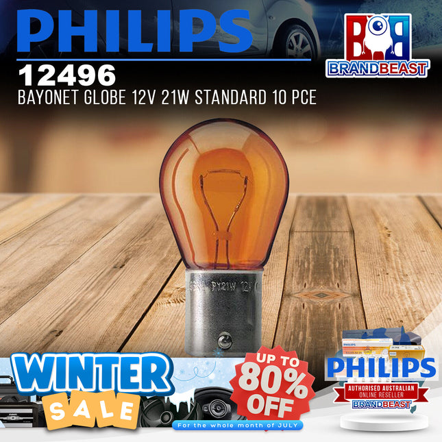 PHILIPS 12496 Bayonet Globe 12V 21W Standard 10 Pce