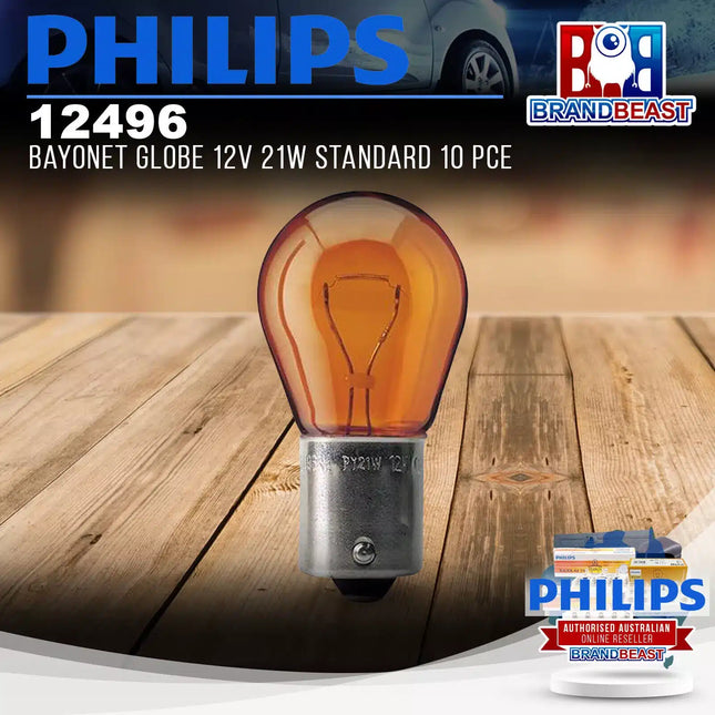 PHILIPS 12496 Bayonet Globe 12V 21W Standard 10 Pce