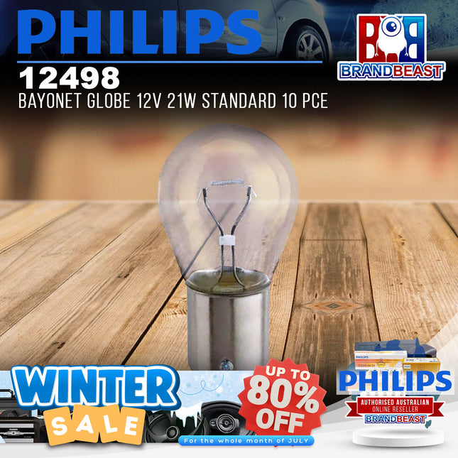 PHILIPS 12498 Bayonet Globe 12V 21W Standard 10 Pce