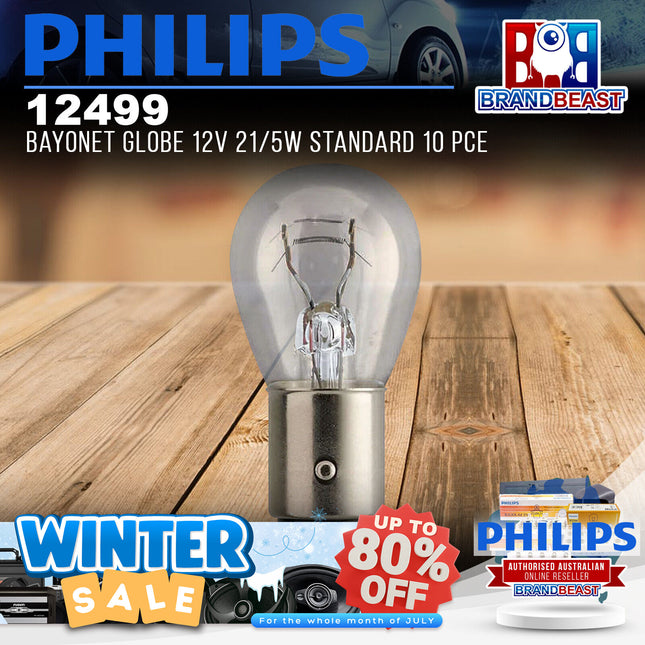 PHILIPS 12499 Bayonet Globe 12V 21/5W Standard 10 Pce