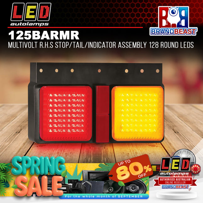 LED Autolamps 125BARMR MultiVolt RHS Stop/Tail/Indicator Assembly 128 Round LEDS