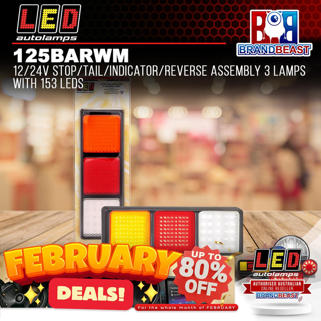 LED Autolamps 125BARWM 12/24V Stop/Tail/Indicator/Reverse Assembly 3 Lamps LEDs