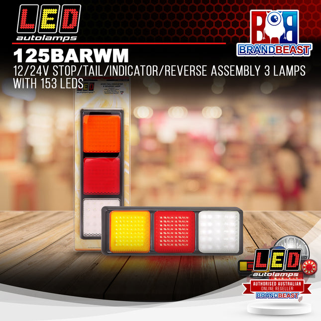 LED Autolamps 125BARWM 12/24V Stop/Tail/Indicator/Reverse Assembly 3 Lamps LEDs