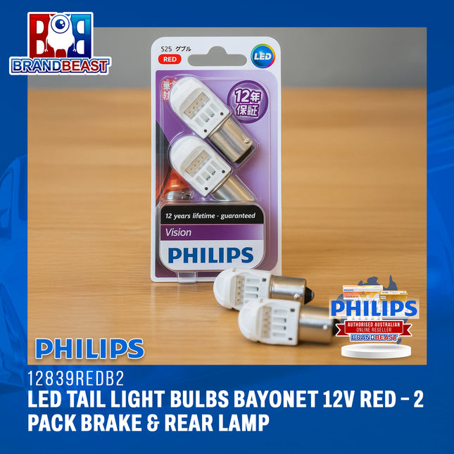 Philips 12839REDB2 LED Tail Light Bulbs Bayonet 12V Red – 2 Pack Brake & Rear Lamp