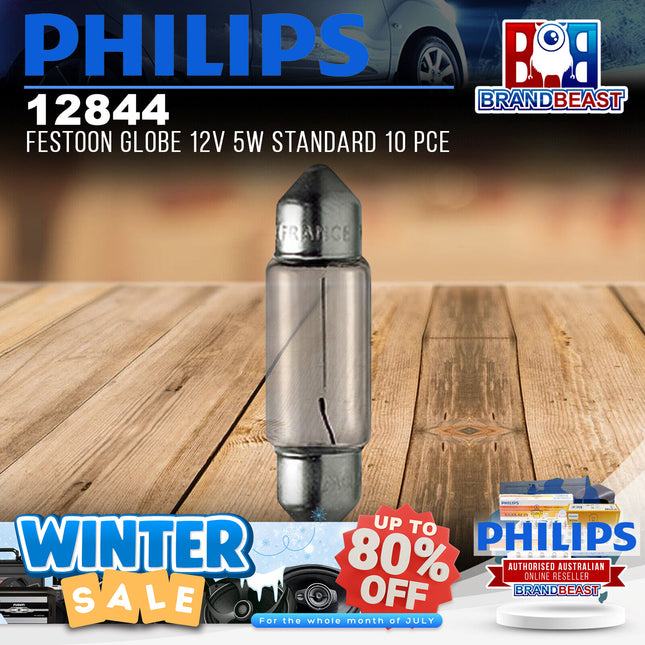PHILIPS 12844 Festoon Globe 12V 5W Standard 10 Pce