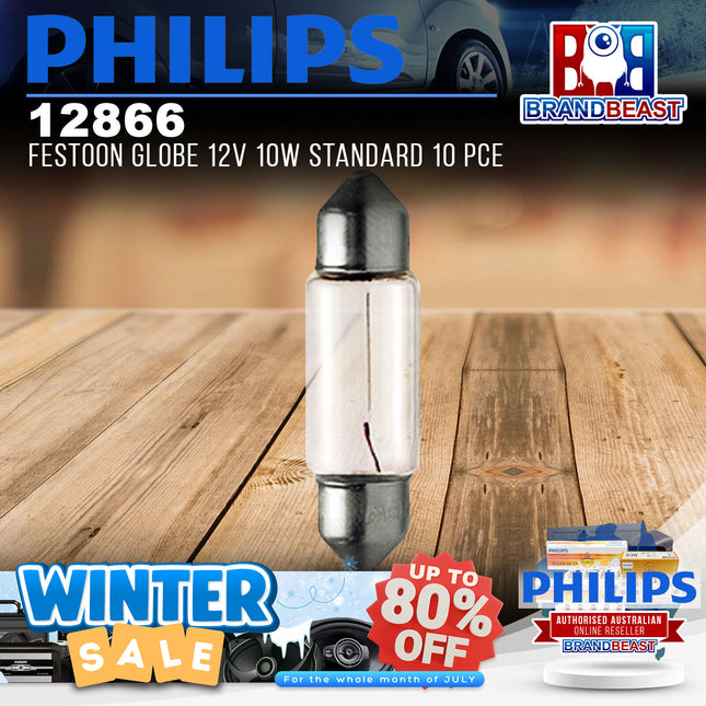 PHILIPS 12866 Festoon Globe 12V 10W Standard 10 Pce