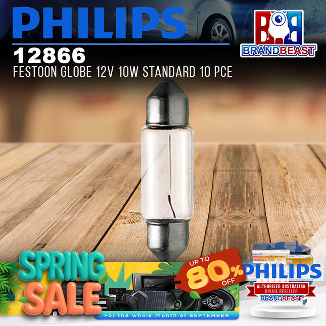 PHILIPS 12866 Festoon Globe 12V 10W Standard 10 Pce